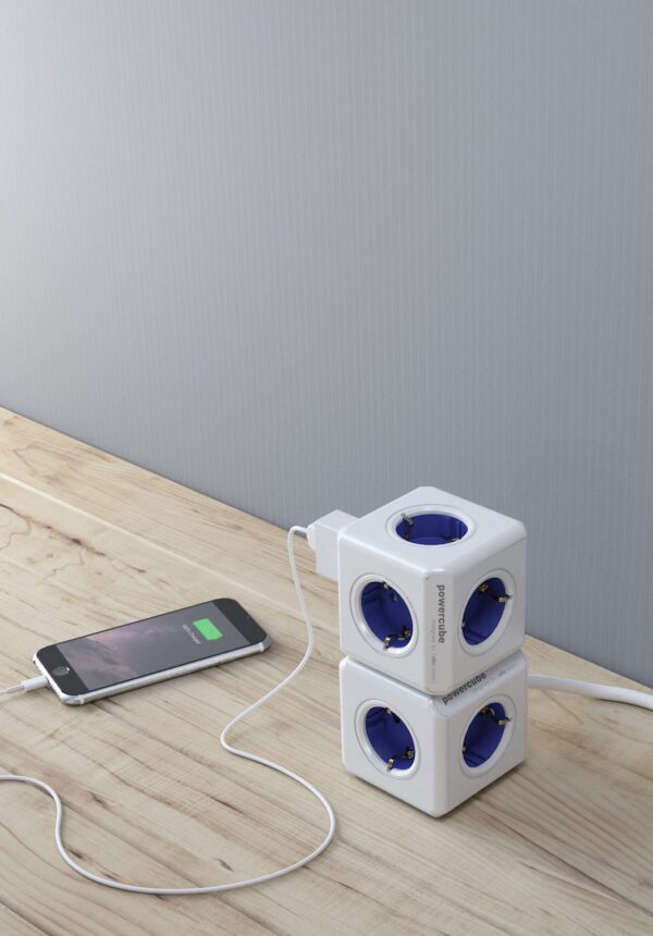 PowerCube Original, Gniazdo zasilające, Wielokrotnego użytku, Pięć gniazd, Przenośne, Kostka zasilająca, Holenderski design, Estetyczny, Wygodny, Bez wtyczek USB.