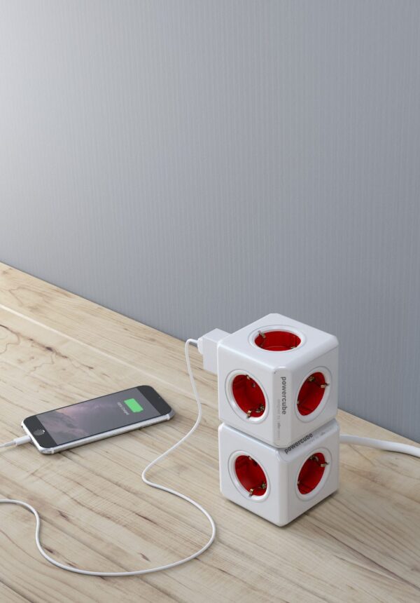 PowerCube Original, Gniazdo zasilające, Wielokrotnego użytku, Pięć gniazd, Przenośne, Kostka zasilająca, Holenderski design, Estetyczny, Wygodny, Bez wtyczek USB.